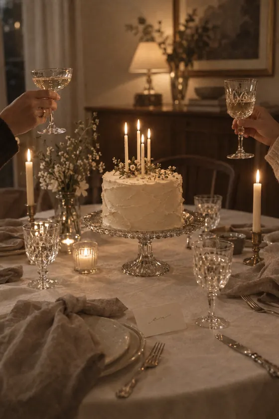 Birthday cake in candlelight